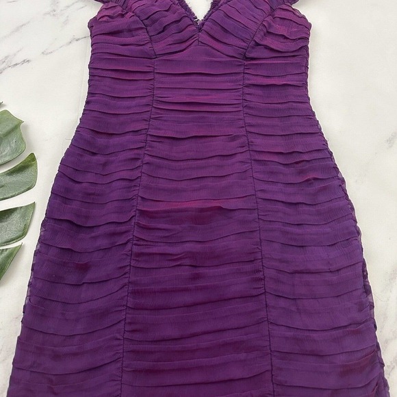Tadashi Shoji Collection Sheath Cocktail Dress Size 4 Purple Pink Silk Pleated - Picture 3 of 10